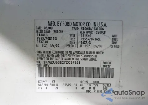 2000 Ford Explorer Xlt from USA, damaged, VIN 1FMZU63E2YZC67651